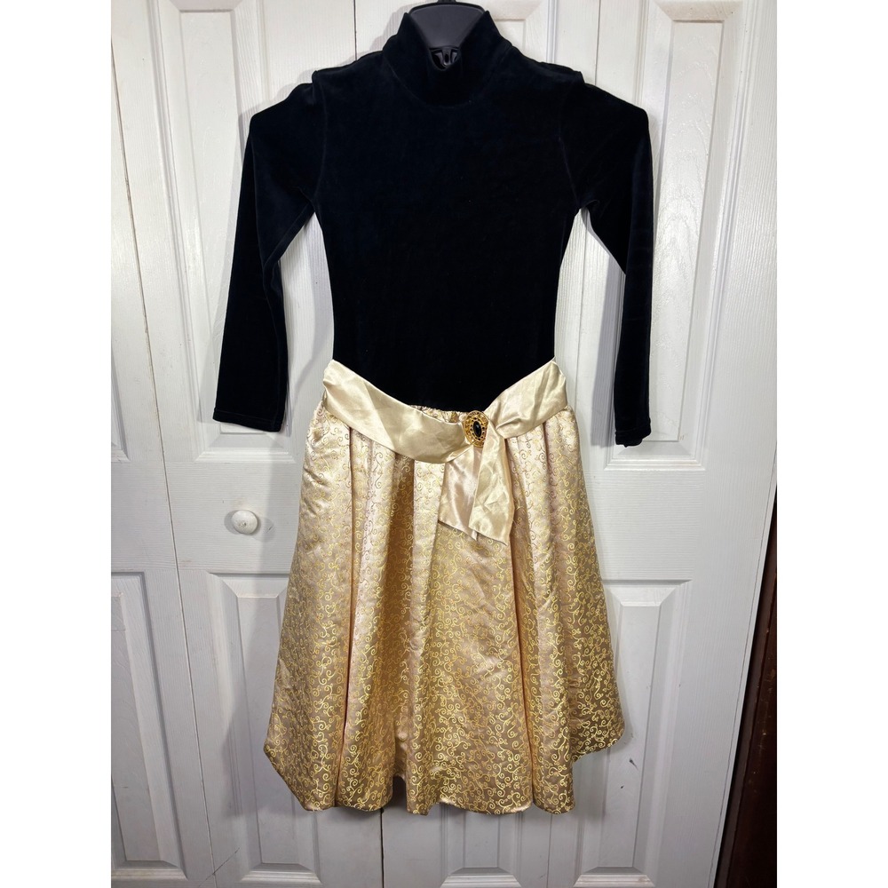 American Girl Dress Black Velvet Gold Brocade Holiday Party Dress‎ Size 10